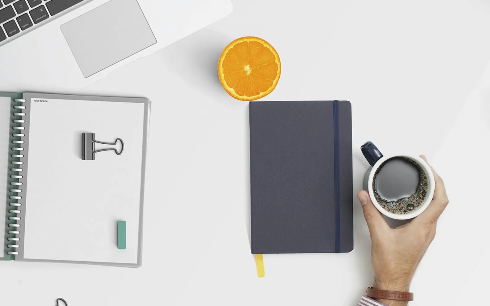 Workspace, desktop and coffee