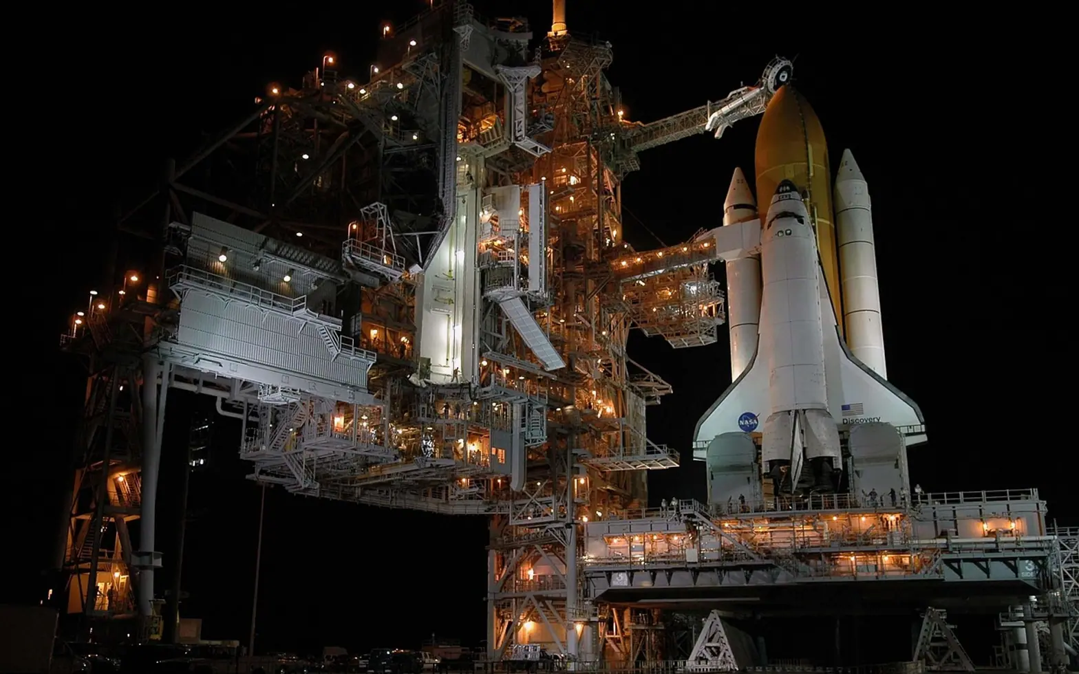 Launch pad, rocket launch and night